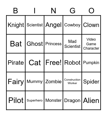 Halloween Parade Bingo Card