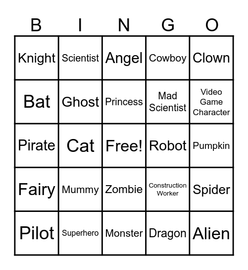 Halloween Parade Bingo Card