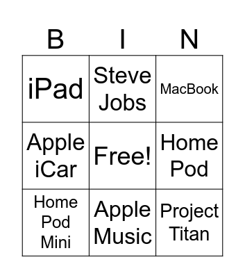 Apple Bingo Card