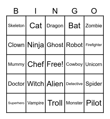 Halloween Parade Bingo Card