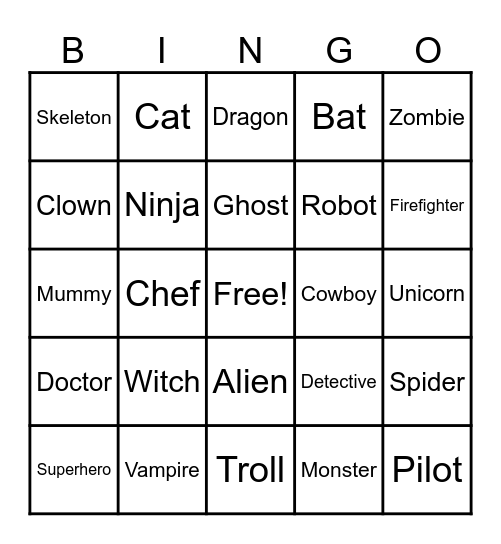 Halloween Parade Bingo Card