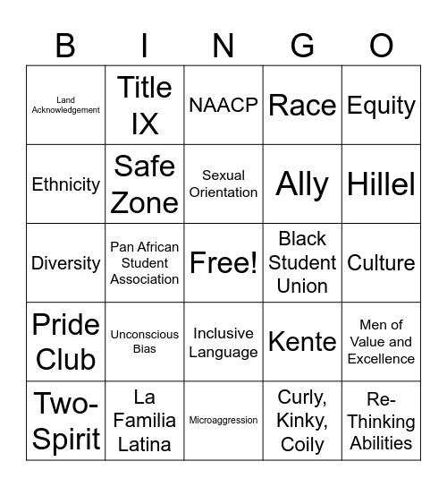 Diversity Bingo Card