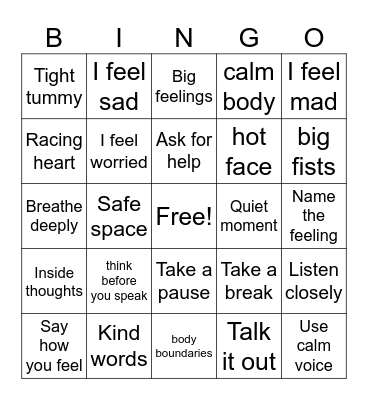 Talking About Feelings Bingo Card
