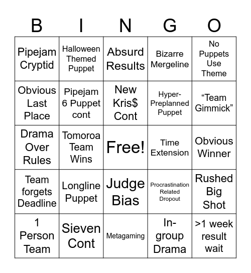 Pviipejam Bingo Card