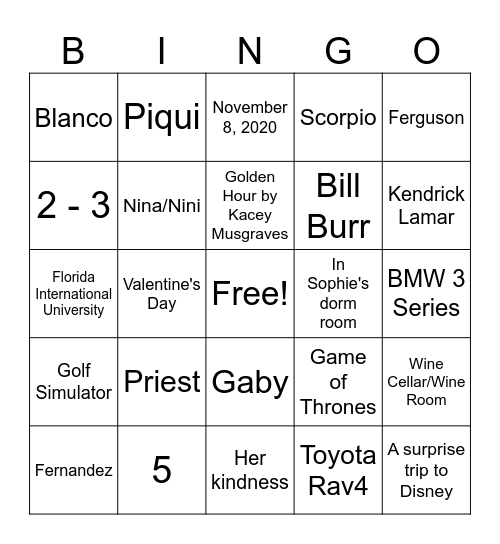 Untitled Bingo Card