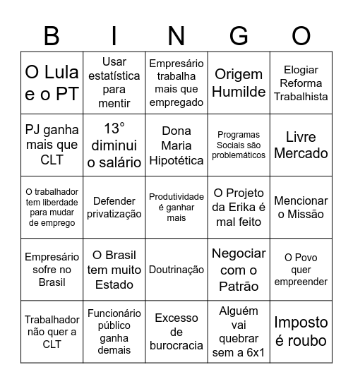 MAMAE NUNCA TRABALHEI Bingo Card