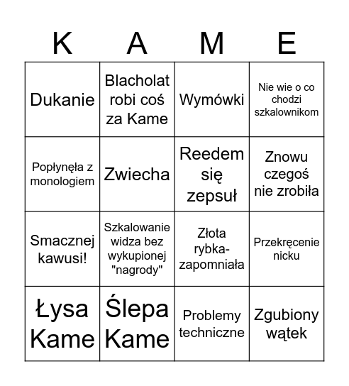 Typical Kame Bingo Card