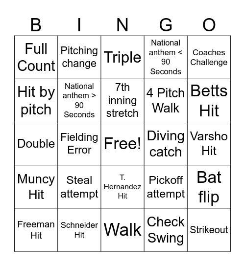 World Series Bingo Card