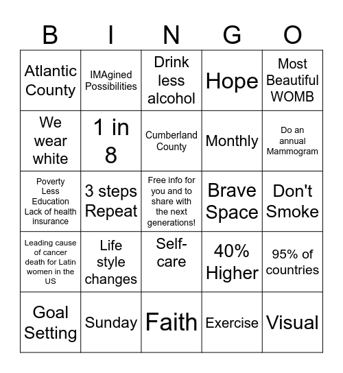 October Sister Circle Sunday Bingo Card