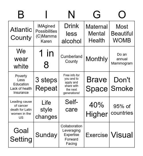 October Sister Circle Sunday Bingo Card