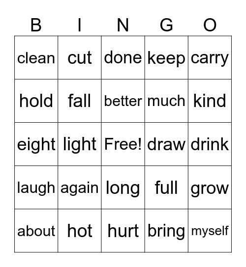 High-Frequency Words Bingo Card
