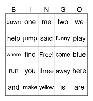 High-Frequency Words Bingo Card