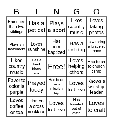 Girls Retreat Bingo Card