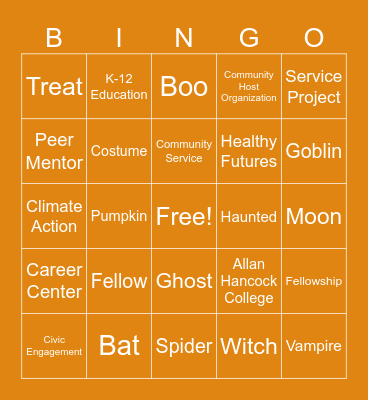 College Corps - Halloween Bingo Card