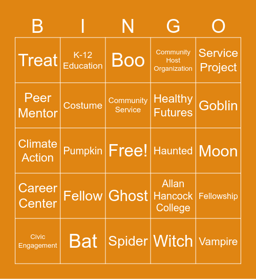 College Corps - Halloween Bingo Card
