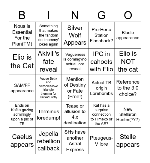 Exotale Scene 8 Stellaron Hunter Bingo! Bingo Card
