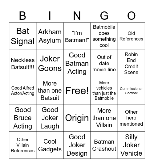 Batman 1989 Bingo Card