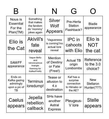 Exotale Scene 8 Stellaron Hunter Bingo! Bingo Card
