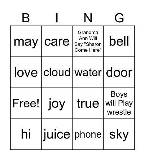 Holiday Fun Bingo Card