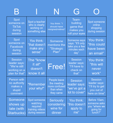 Back-To-School PD Bingo Card