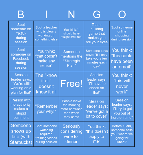 Back-To-School PD Bingo Card