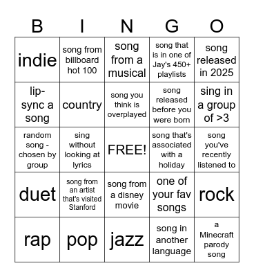 KARAOKE BINGO Card