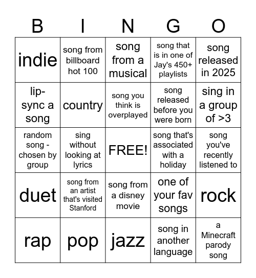 KARAOKE BINGO Card