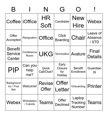 HR/Office Services Bingo Card