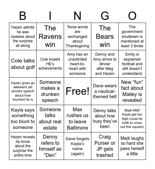 Baltimore Bingo Card