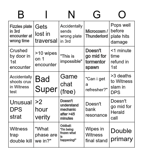 Oddball Bingo Card