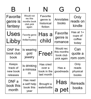 Book club 10.25 Bingo Card