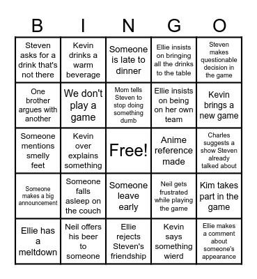 Family Bingo Card