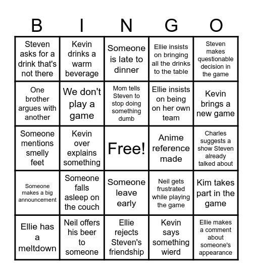 Family Bingo Card