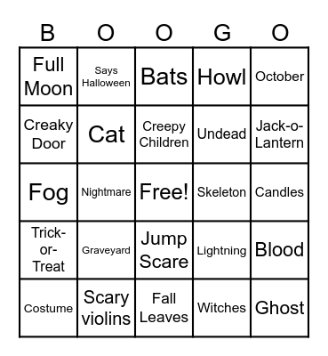 Halloween Movies Bingo Card