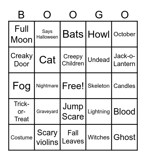 Halloween Movies Bingo Card