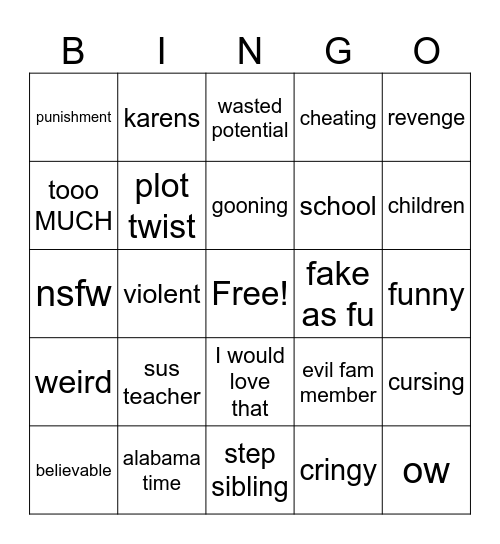 sus reddit stories Bingo Card