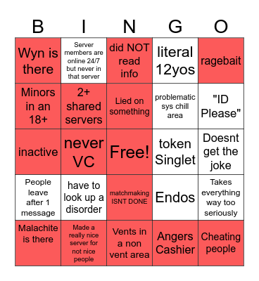 Server Bingo Card