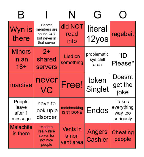 Server Bingo Card