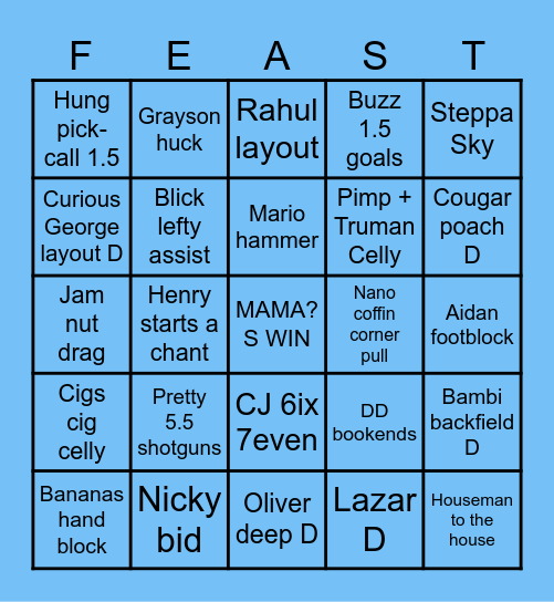 Feasterns Bingo Card