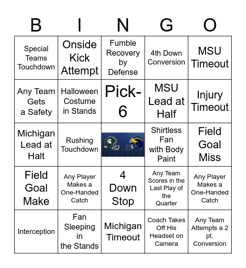 U of M vs MSU Bingo Card