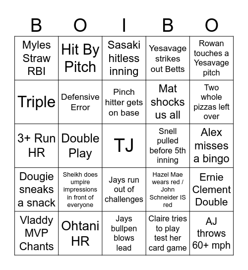 BOI BOI Bingo - WS Game 1 Bingo Card