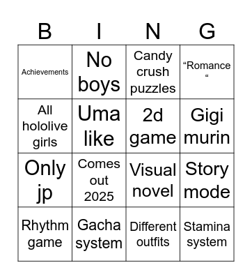 Dreams Bingo Card