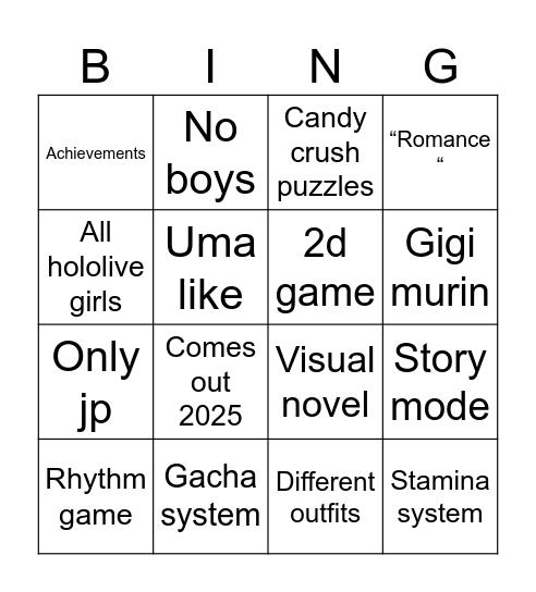 Dreams Bingo Card