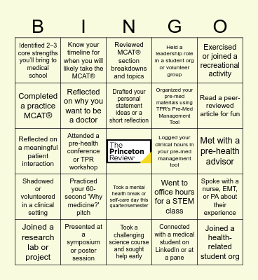 The Princeton Review Pre-Med BINGO Card