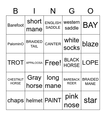 Horses Bingo Card