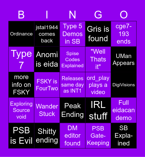 Interloper F Bingo Card