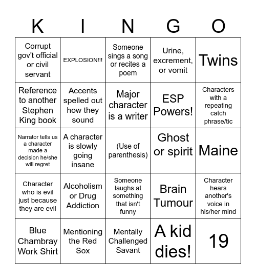 S      P      O      O      P      Y Bingo Card