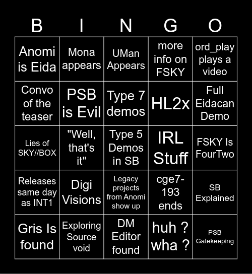 inter my loping Bingo Card