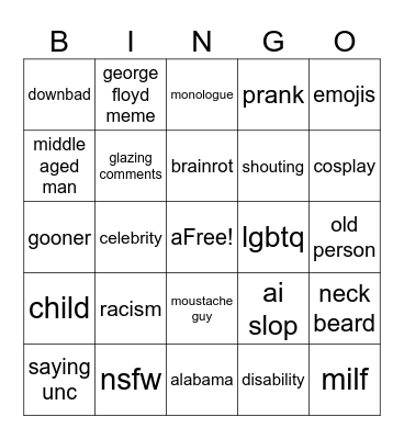 ig cringe bingo Card