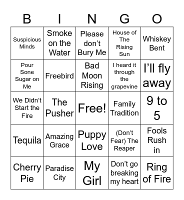 Favorite songs Bingo Card